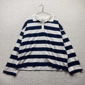 H&M Rugby Shirt Women's M Striped Navy Blue Cropped Boxy Grunge Y2K Preppy